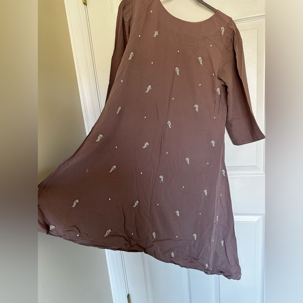 Mauve embellished asymmetrical shirt